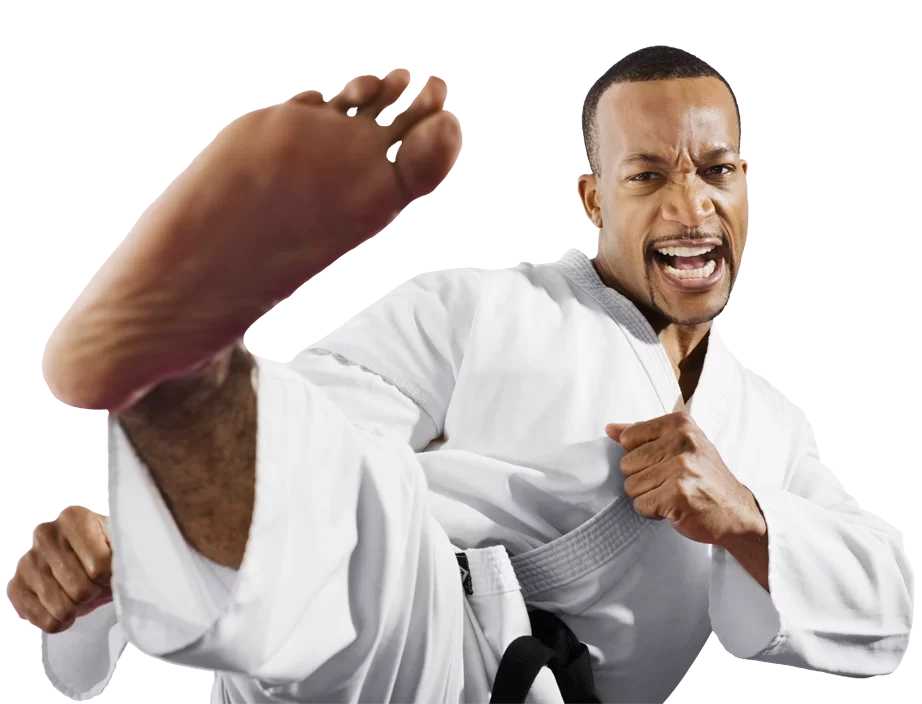 man karate kicking